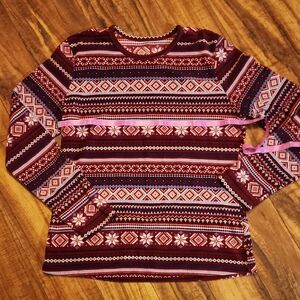 Cuddl Duds Burgundy and Cream Snowflake Hoodie